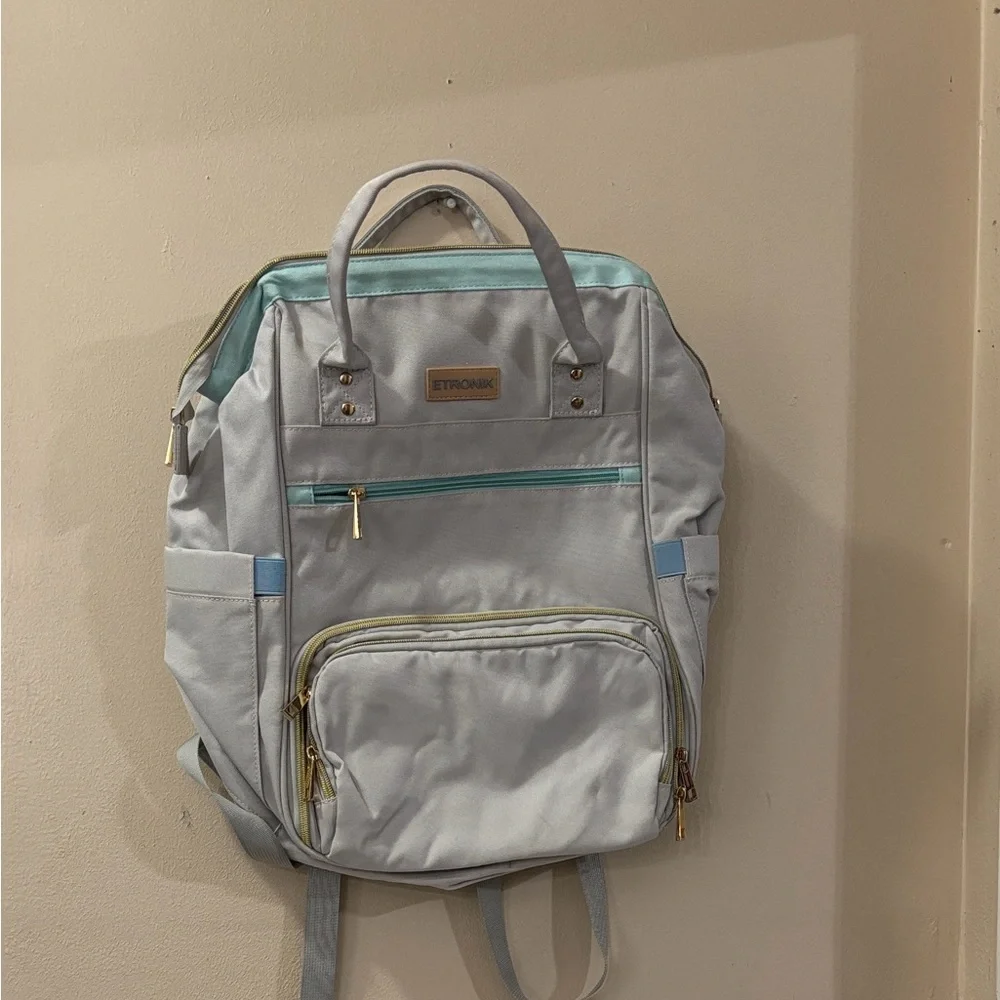 ETRONIK Light Gray and Blue Women's Lunch Backpack Laptop